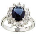Rhodium-plated Oval Blue Cubic Zirconia Ring