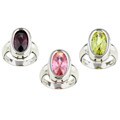 Rhodium-plated Oval Colored Cubic Zirconia Ring