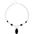 Sterling Silver Freshwater Pearl and Onyx Necklace (6.5-7 mm)