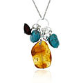 Sterling Silver Amber and Turquoise Cluster Necklace