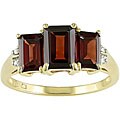 10k Gold 3-stone Garnet and Diamond Accent Ring