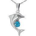 10k White Gold Blue Topaz Dolphin Necklace