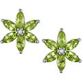 10k White Gold Peridot and Diamond Flower Earrings