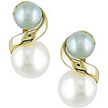 14k Gold Grey and White Freshwater Pearl Earrings (4-7 mm)