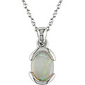 14k White Gold Oval Opal Necklace