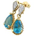 10k Yellow Gold Blue Topaz and Diamond Earrings