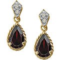 10k Yellow Gold Garnet and Diamond Earrings