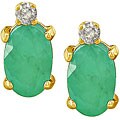 14k Yellow Gold Emerald and Diamond Stud Earrings