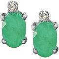 14k White Gold Emerald and Diamond Stud Earrings