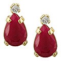14k Yellow Gold Ruby and Diamond Earrings (J/K, I1 )