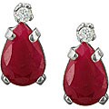 14k White Gold Ruby and Diamond Stud Earrings (J-K, I1)