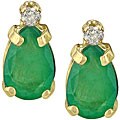 14k Yellow Gold Emerald and Diamond Earrings
