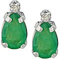 14k White Gold Emerald and Diamond Stud Earrings