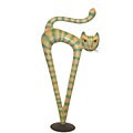 Hand-painted Green Stripe Metal Cat Sculpture