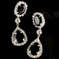 Silvertone Black and Clear Crystal Drop Earrings