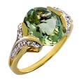10k Yellow Gold Green Amethyst and Diamond Ring