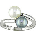 10k Gold Black and White Freshwater Pearl Ring (6-6.5 mm)