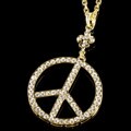 Goldtone Rhinestone Peace Symbol Necklace