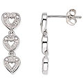 14k White Gold Three Heart Diamond Earrings