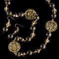 Goldtone Black Wood Bead and Plastic Jewelry Set