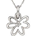 14k White Gold .025ct Diamond Flower Necklace