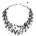 Sterling Silver Onyx and Freshwater Pearl Necklace (5 mm) (Thailand)
