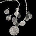 Silvertone Flower Medallion Necklace and Earrings Set