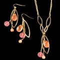Goldtone Pink Bead and Oval Link Jewelry Set