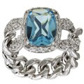 Sterling Silver Created Aquamarine and CZ Ring