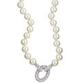 Sterling Silver CZ 32-inch Faux Pearl Necklace (10 mm)