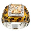 Sterling Silver Enamel and Square CZ Cheetah Ring