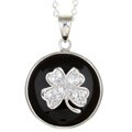 Sterling Silver Onyx and CZ Four-leaf Clover Necklace