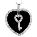 Sterling Silver Onyx 'Key to my Heart' CZ Necklace