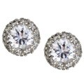 Sterling Silver and CZ Pave Border Stud Earrings