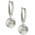 Sterling Silver CZ Brushed Bead Drop Earrings