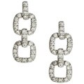 Sterling Silver and CZ Pave Square Drop Earrings