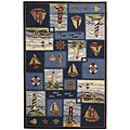 Hand-hooked Blue Nautical Wool Rug (6' x 9')