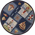 Hand-hooked Blue Nautical Wool Rug (3' Round)