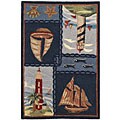 Hand-hooked Nautical Blue Wool Rug (1'8 x 2'6)