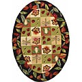 Hand-hooked Backyard Green Wool Rug (4'6 x 6'6 Oval)