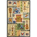 Hand-hooked Musical Blue Wool Rug (6' x 9')