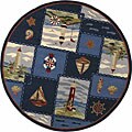 Hand-hooked Nautical Wool Rug (5'6 Round)