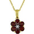 10k Gold Garnet and Diamond Accent Flower Necklace