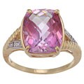 10k Yellow Gold Pink Topaz and Diamond Ring
