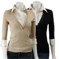Dolce Cabo Women's Lace Trim French Cuff Shirt