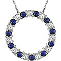 10k White Gold Created Sapphire Circle Necklace