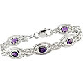 Sterling Silver Oval Amethyst Link Bracelet