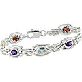 Sterling Silver Oval Multi-gemstone Link Bracelet