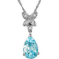 14k Gold Blue Topaz and Diamond Drop Necklace (HIJ, I1-I2)