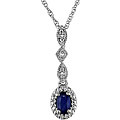 10k White Gold Diamond and Sapphire Drop Necklace